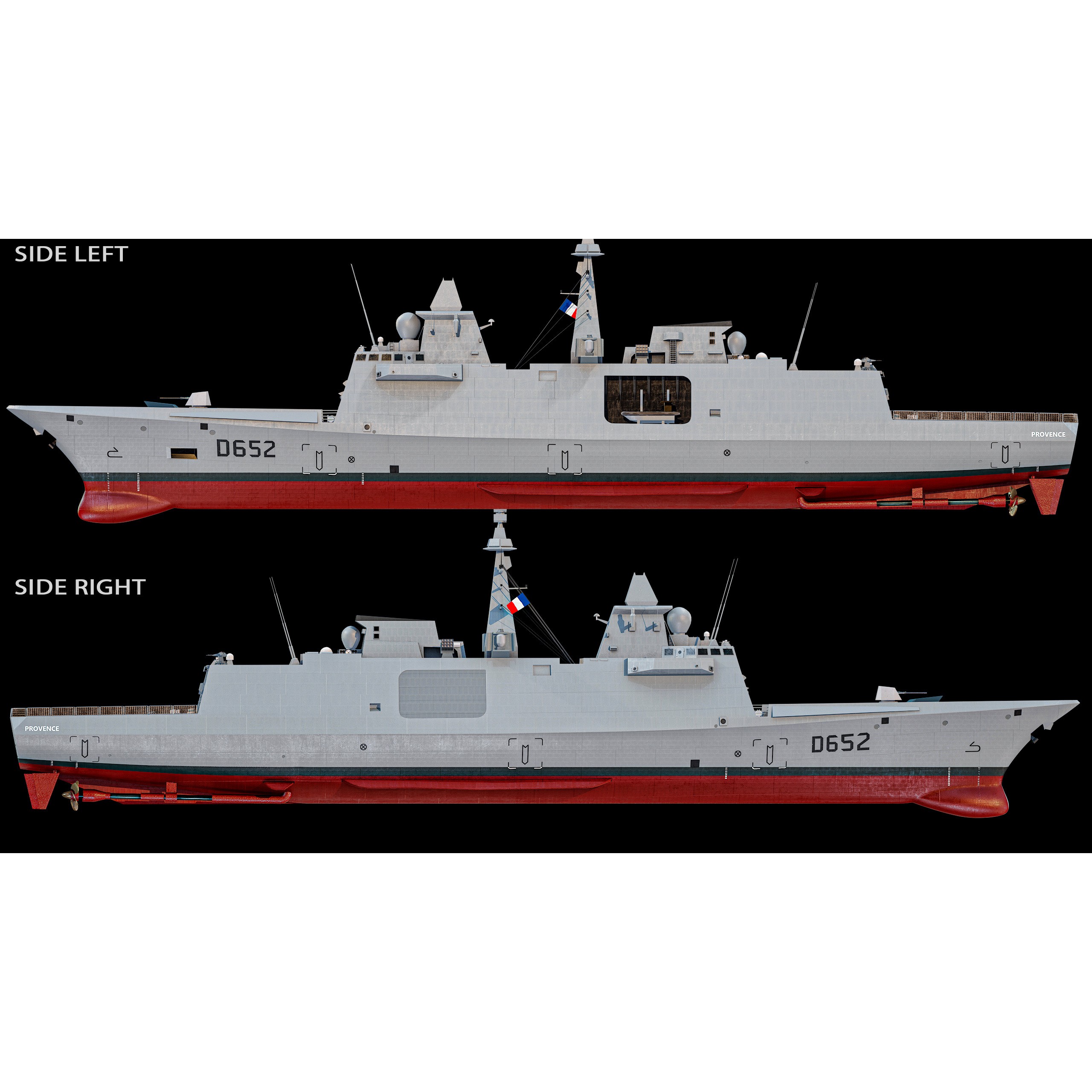 FREMM Aquitaine Class Frigate - Low-Poly Game-Ready 3D Model - View 6
