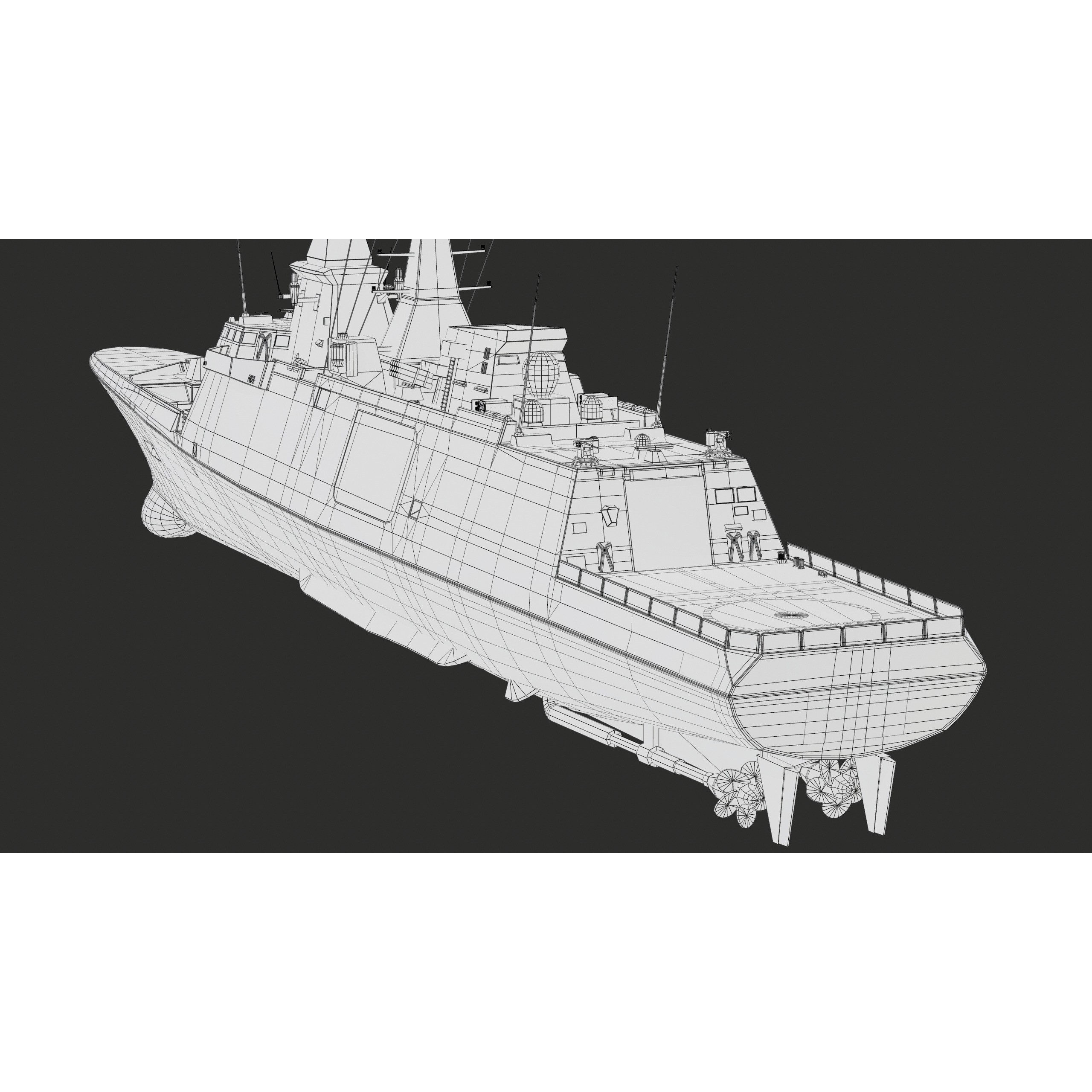 FREMM Aquitaine Class Frigate - Low-Poly Game-Ready 3D Model - View 61