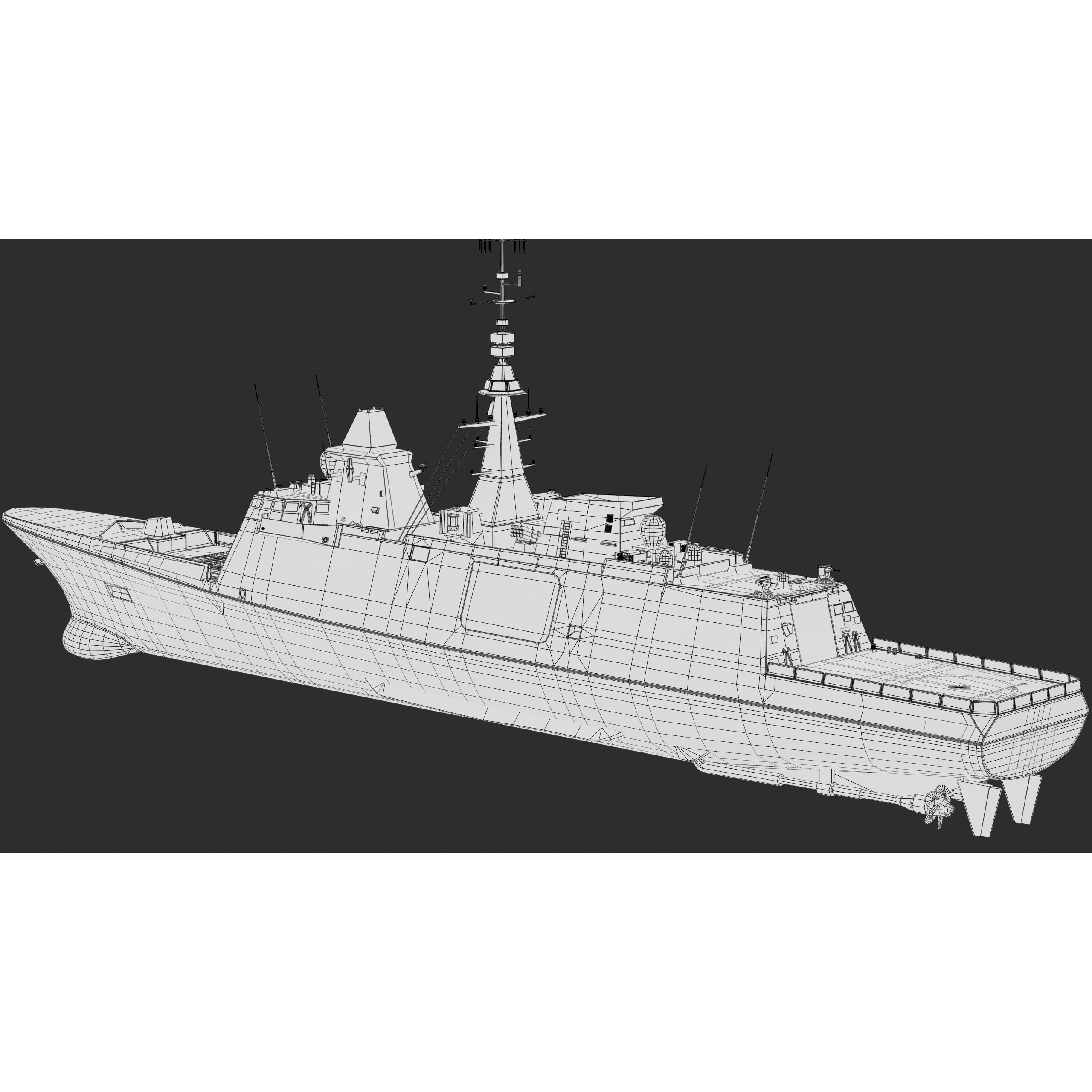 FREMM Aquitaine Class Frigate - Low-Poly Game-Ready 3D Model - View 62