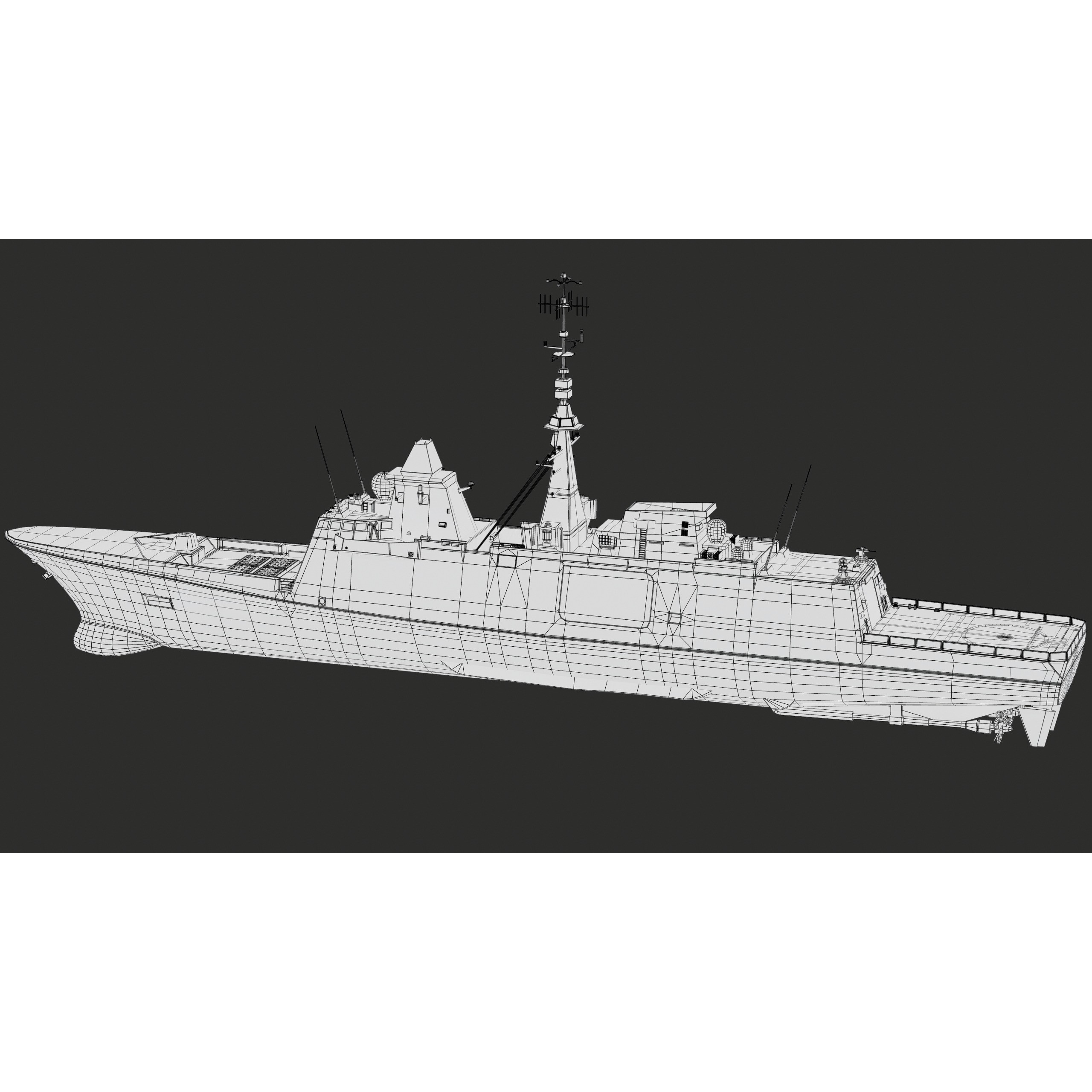 FREMM Aquitaine Class Frigate - Low-Poly Game-Ready 3D Model - View 63