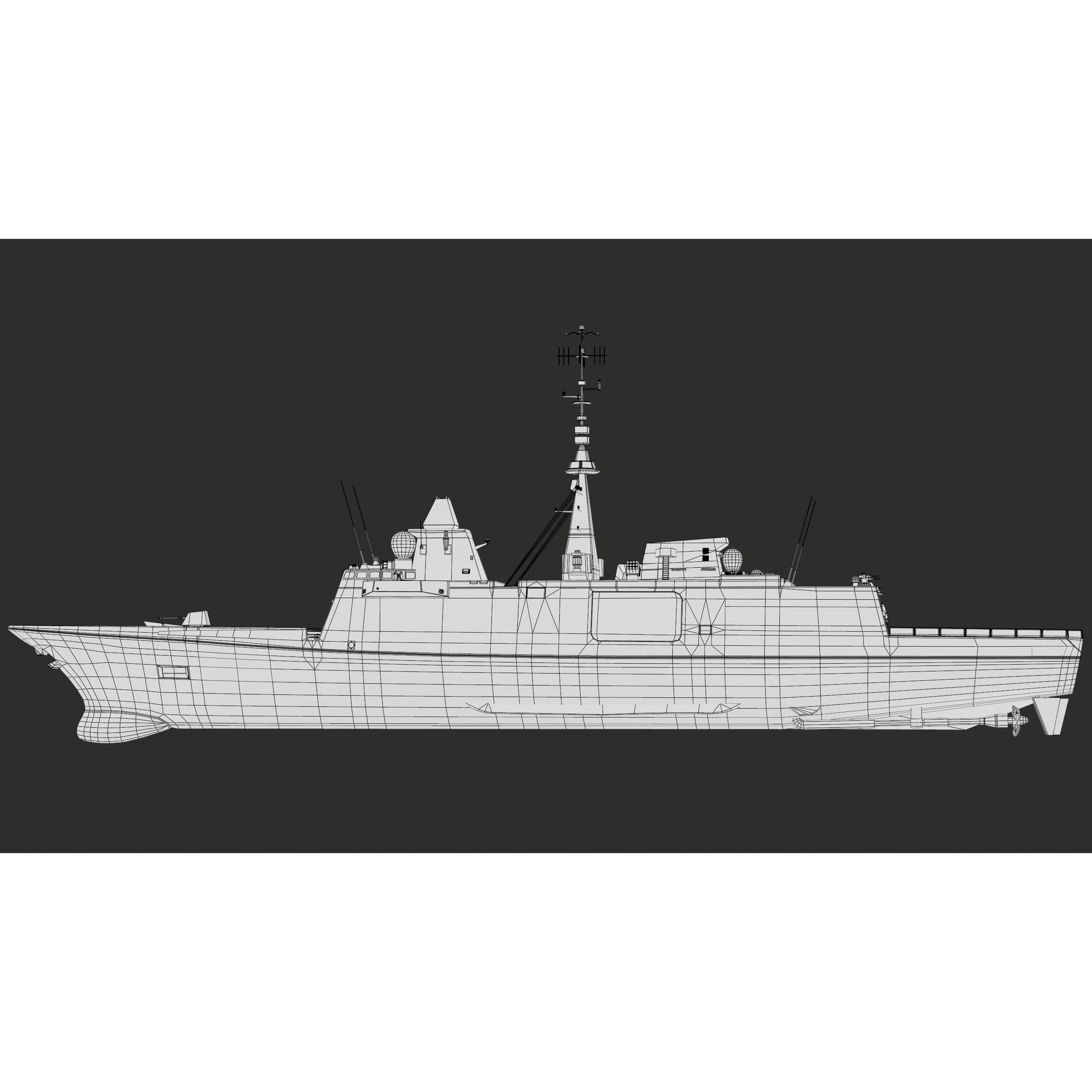 FREMM Aquitaine Class Frigate - Low-Poly Game-Ready 3D Model - View 64