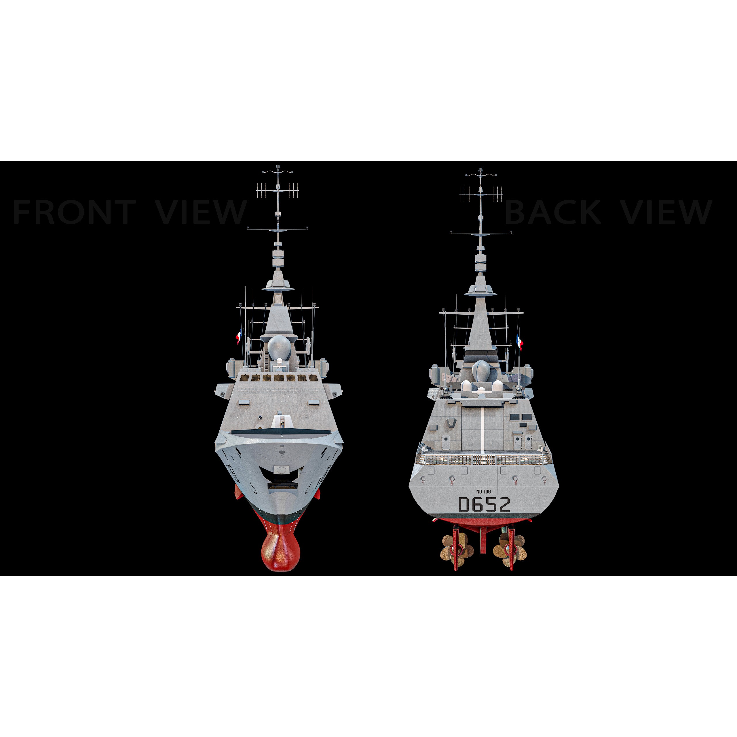 FREMM Aquitaine Class Frigate - Low-Poly Game-Ready 3D Model - View 7