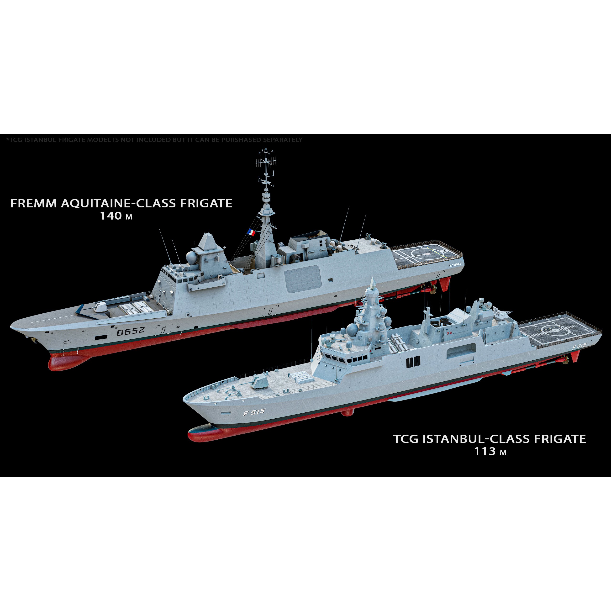 FREMM Aquitaine Class Frigate - Low-Poly Game-Ready 3D Model - View 8