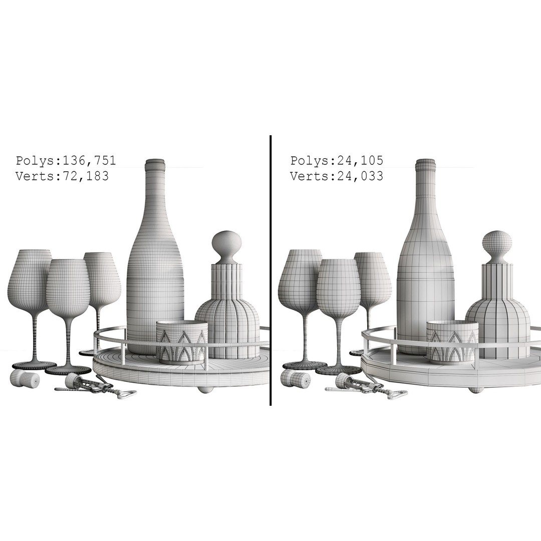 Wine Set 3D Model – High-Detail Kitchenware, FBX & 3dsMax