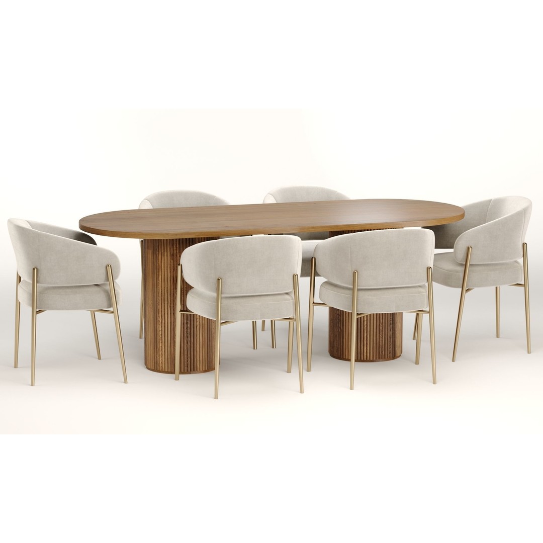 Linda Chair 3D Model – Modern Fabric Armchair & Table Set, FBX/OBJ - View 3