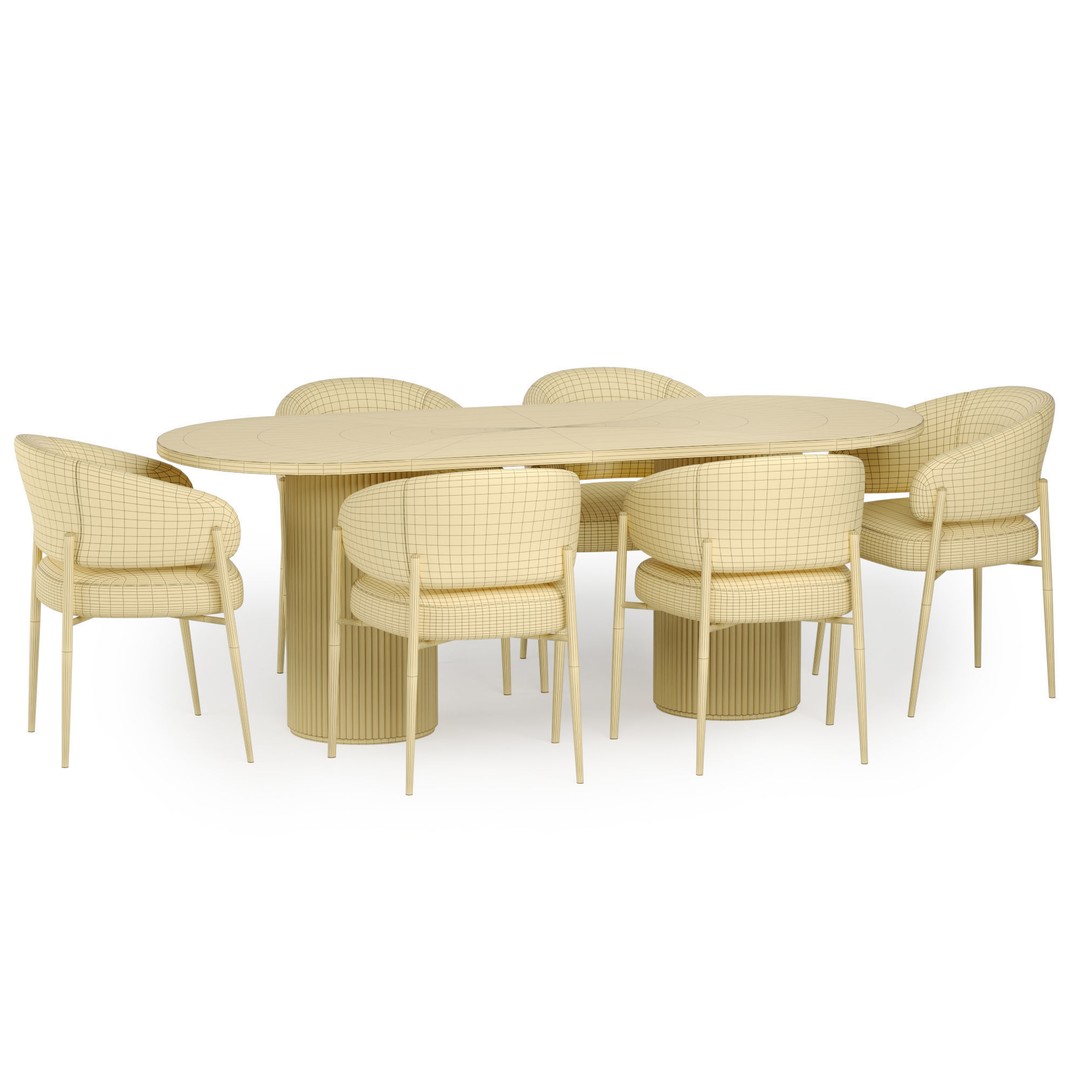 Linda Chair 3D Model – Modern Fabric Armchair & Table Set, FBX/OBJ - View 7