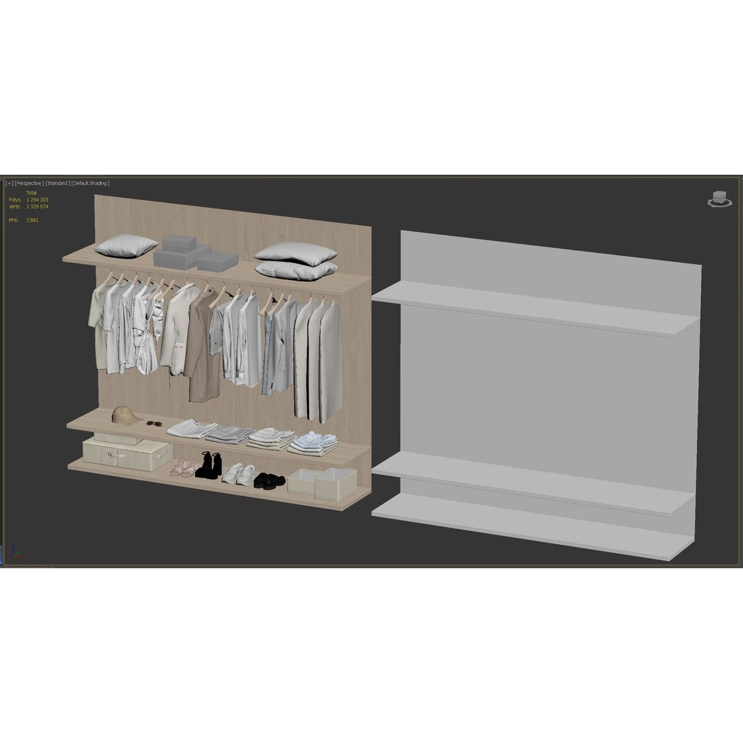 Wardrobe Set 02 3D Model – Interior Storage Closet with PBR Textures