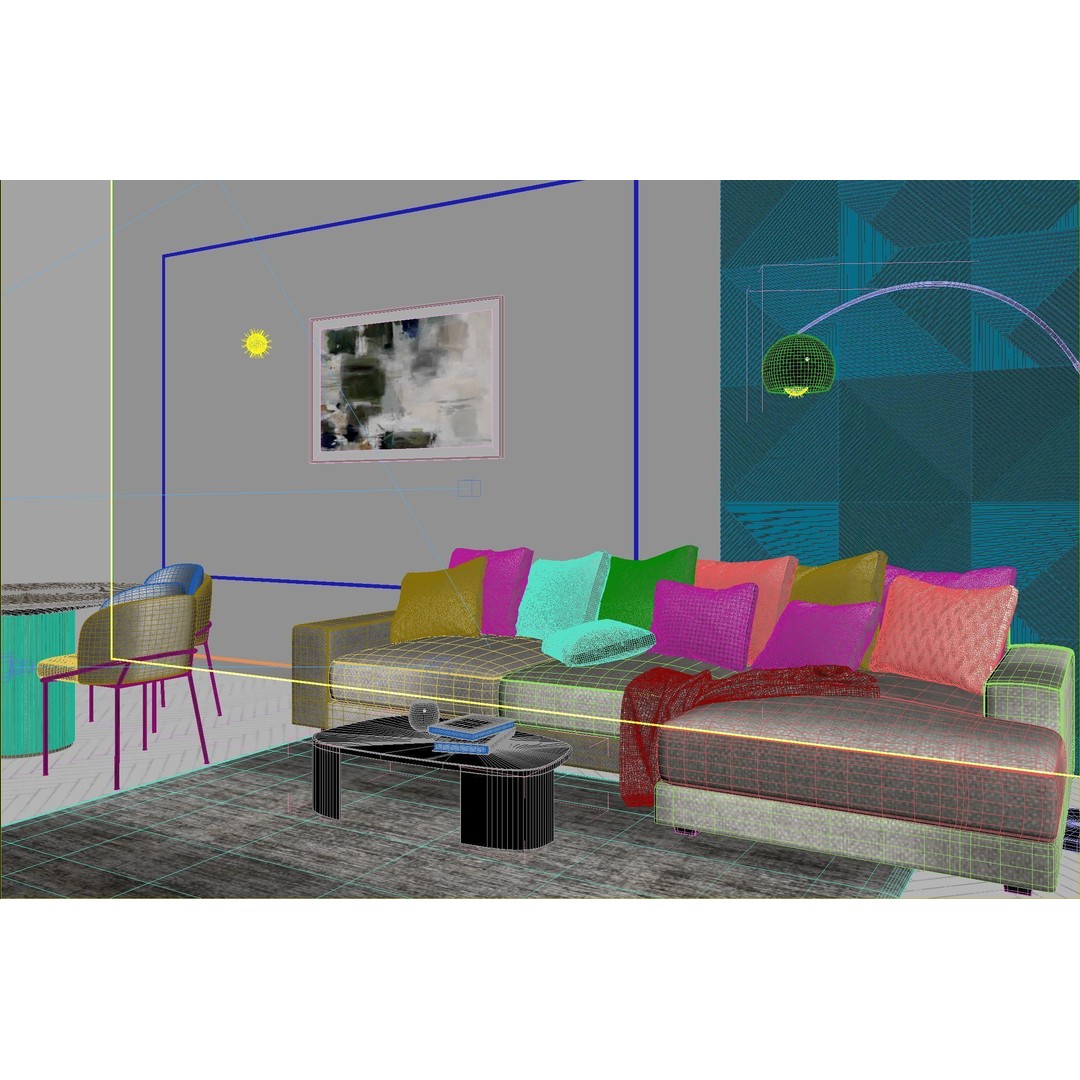 Living Room 3D Model – Textured Interior Scene with Corona Setup - View 7