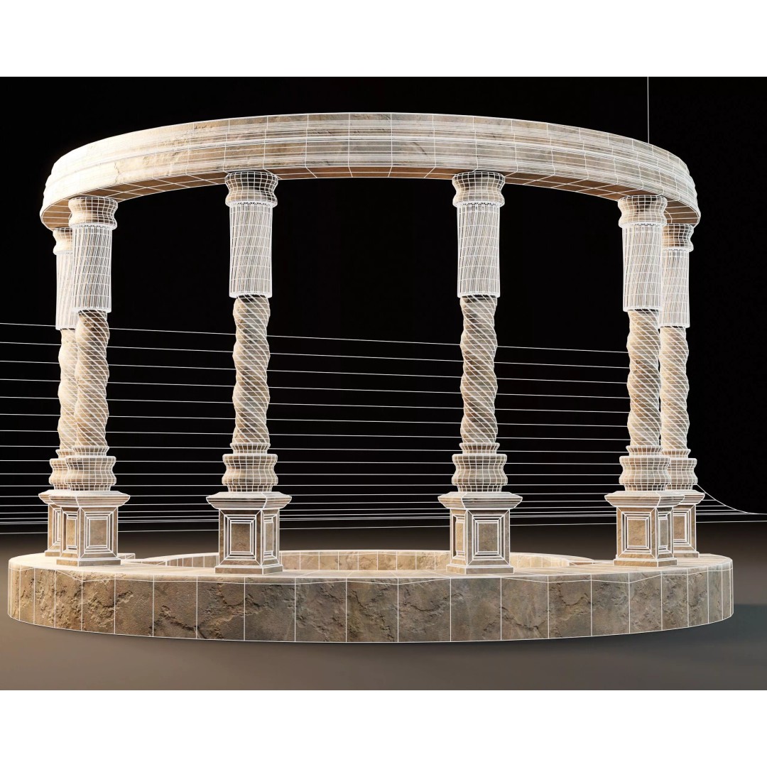 Marble Crescent Pavillon 3D Model – Low Poly Architectural Asset, FBX - View 11