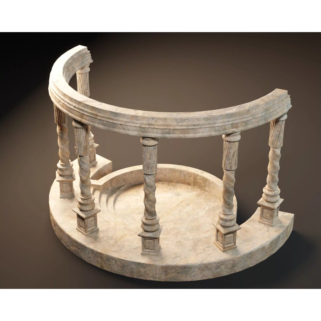 Marble Crescent Pavillon 3D Model – Low Poly Architectural Asset, FBX - View 12