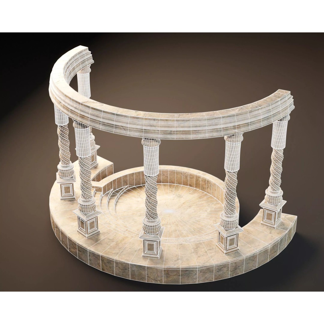 Marble Crescent Pavillon 3D Model – Low Poly Architectural Asset, FBX - View 13