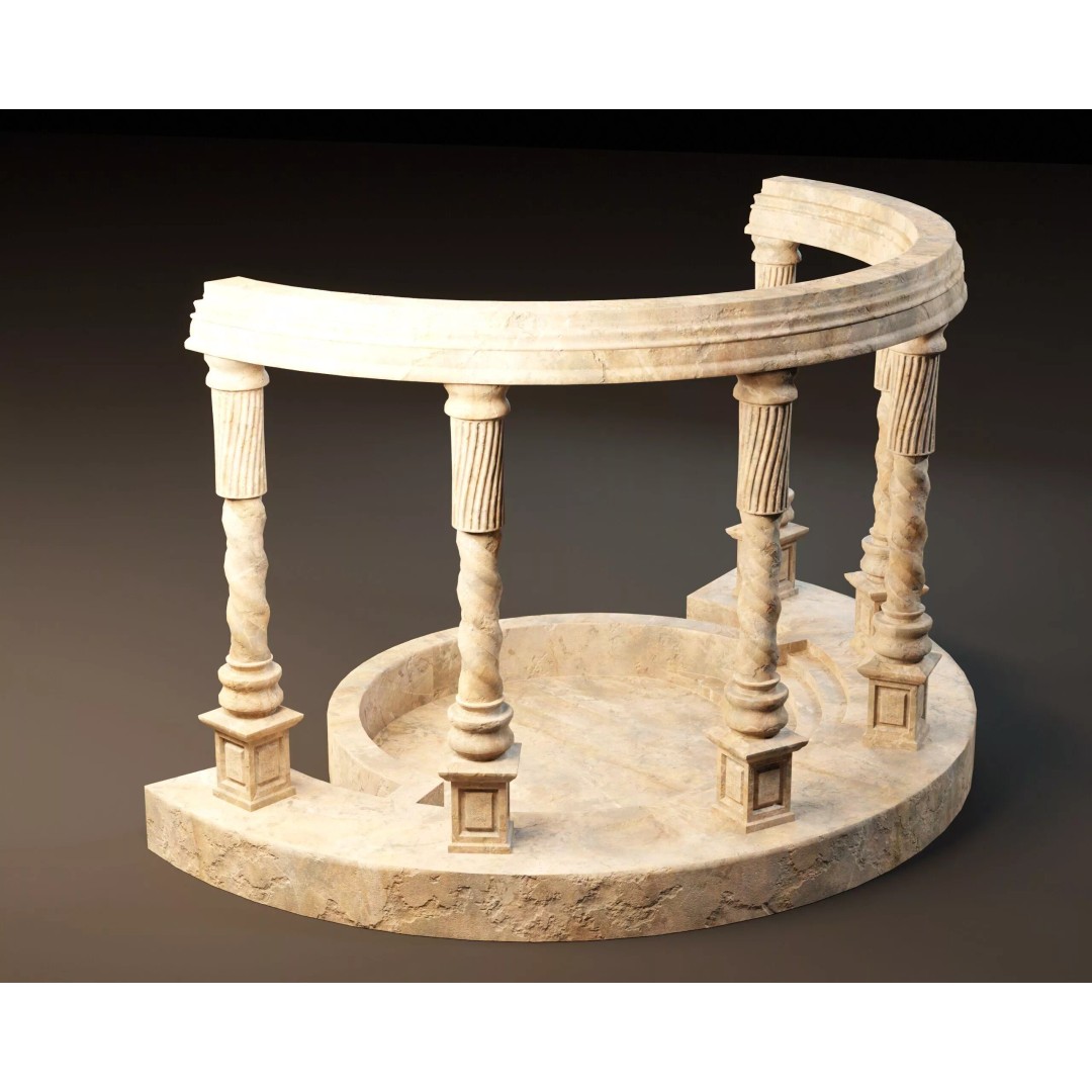 Marble Crescent Pavillon 3D Model – Low Poly Architectural Asset, FBX - View 14