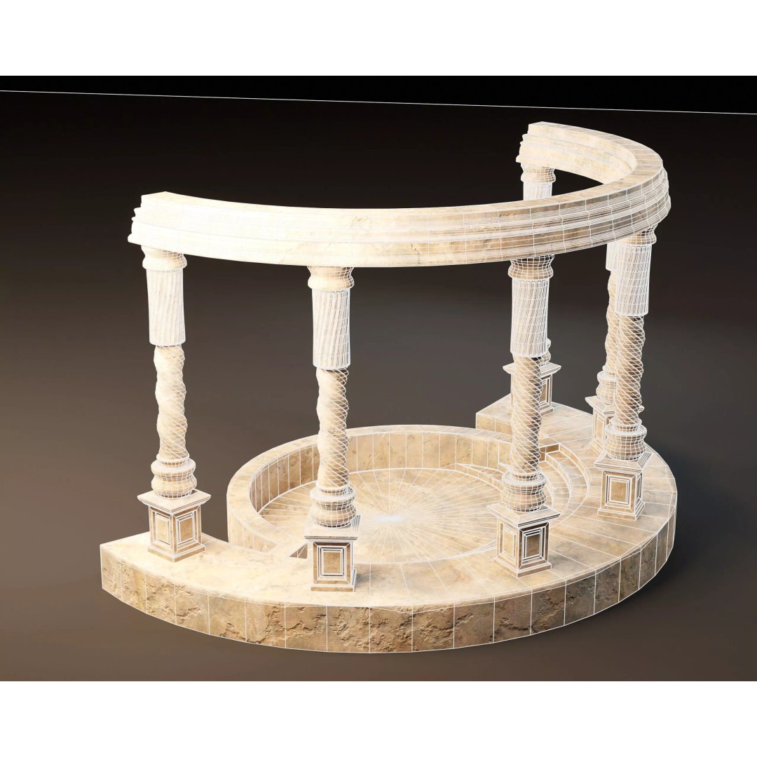 Marble Crescent Pavillon 3D Model – Low Poly Architectural Asset, FBX - View 15