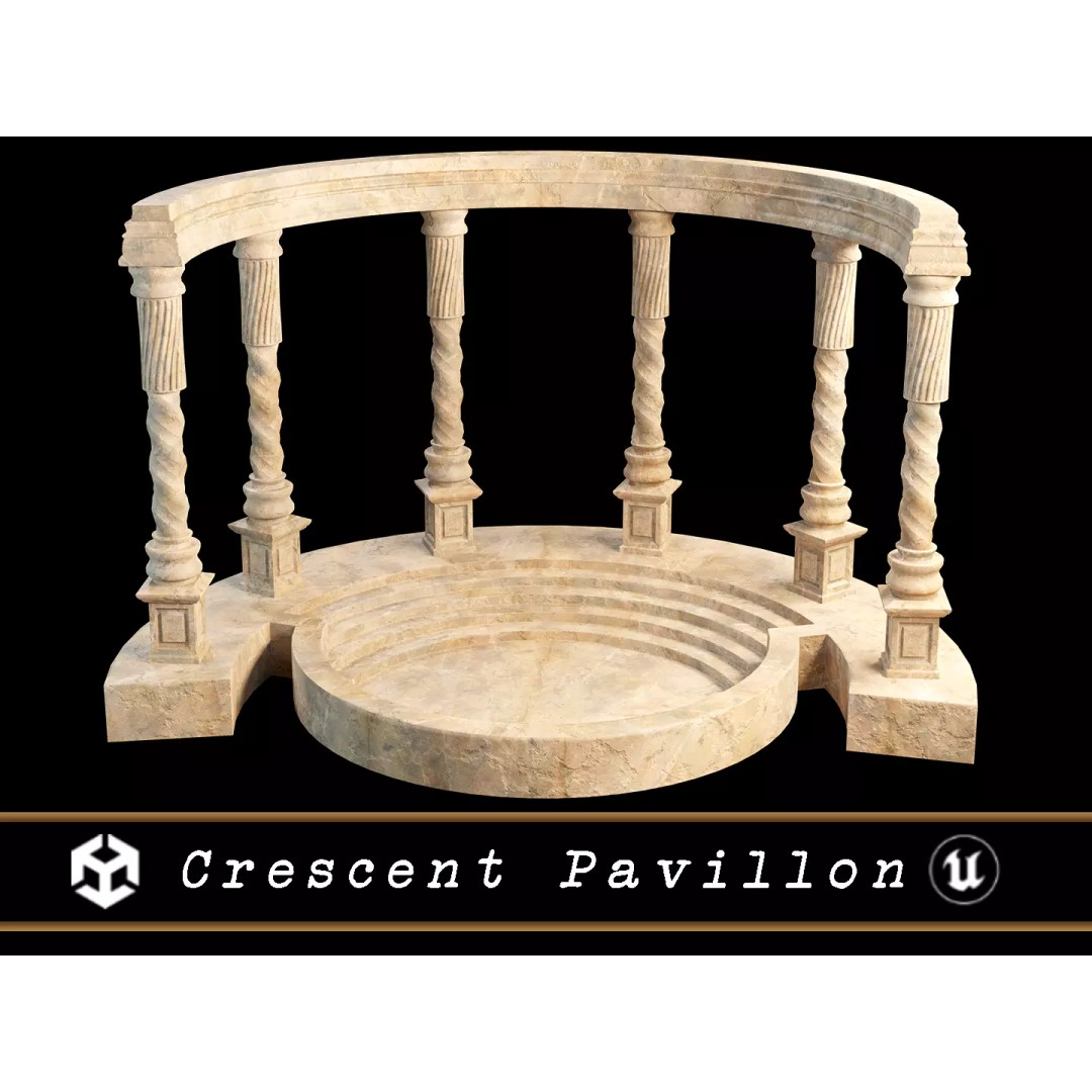Marble Crescent Pavillon 3D Model – Low Poly Architectural Asset, FBX - View 2