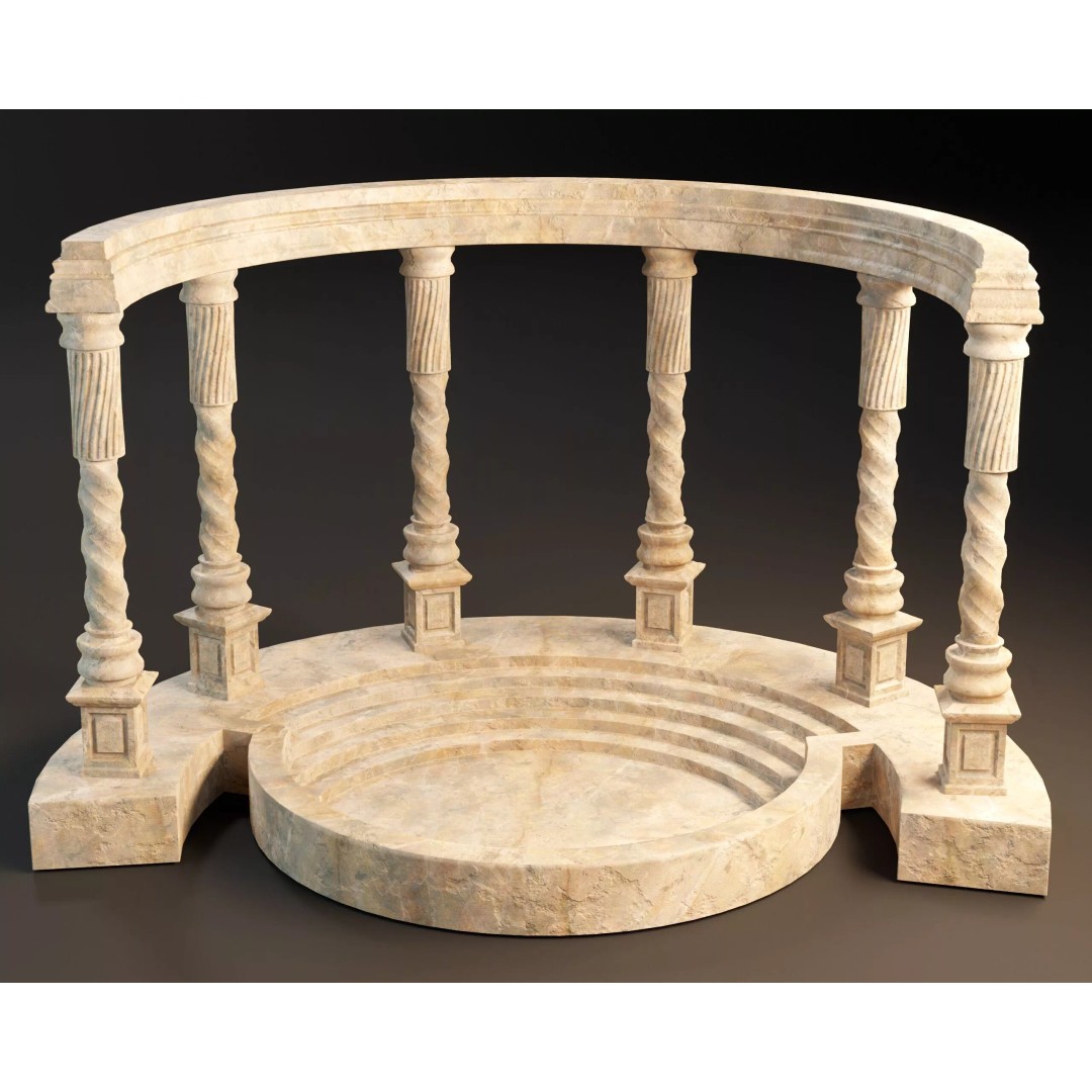 Marble Crescent Pavillon 3D Model – Low Poly Architectural Asset, FBX - View 3
