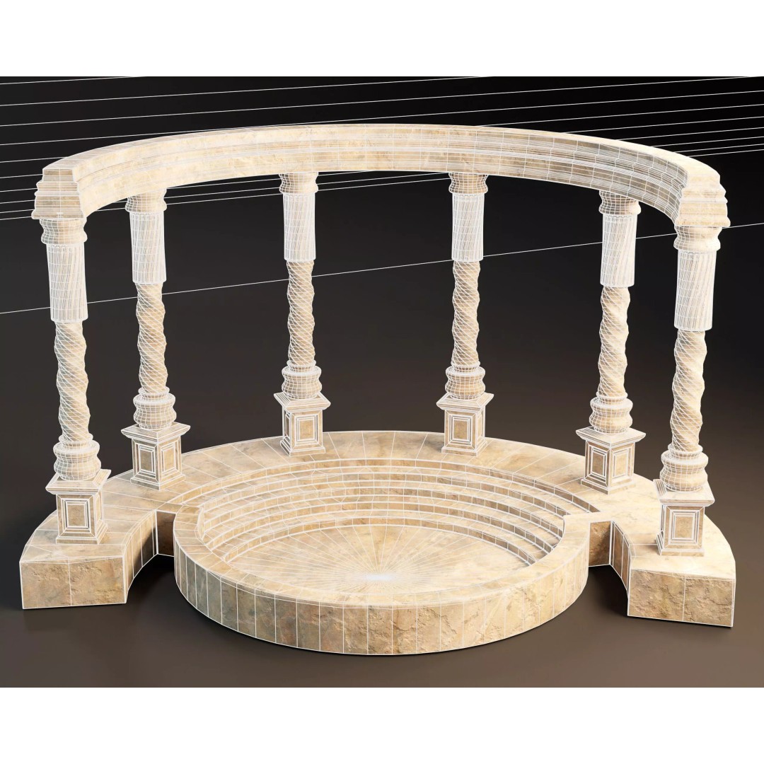 Marble Crescent Pavillon 3D Model – Low Poly Architectural Asset, FBX - View 4