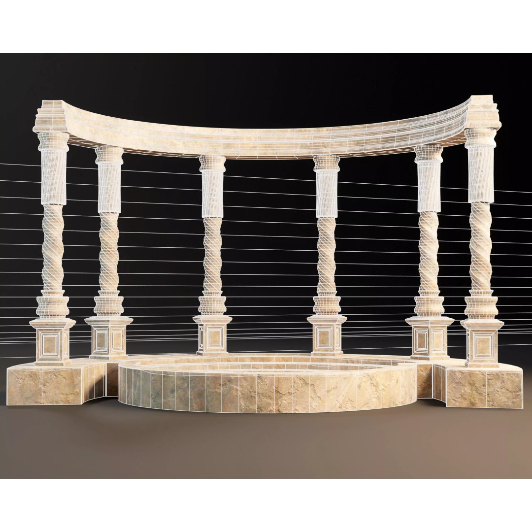 Marble Crescent Pavillon 3D Model – Low Poly Architectural Asset, FBX - View 6