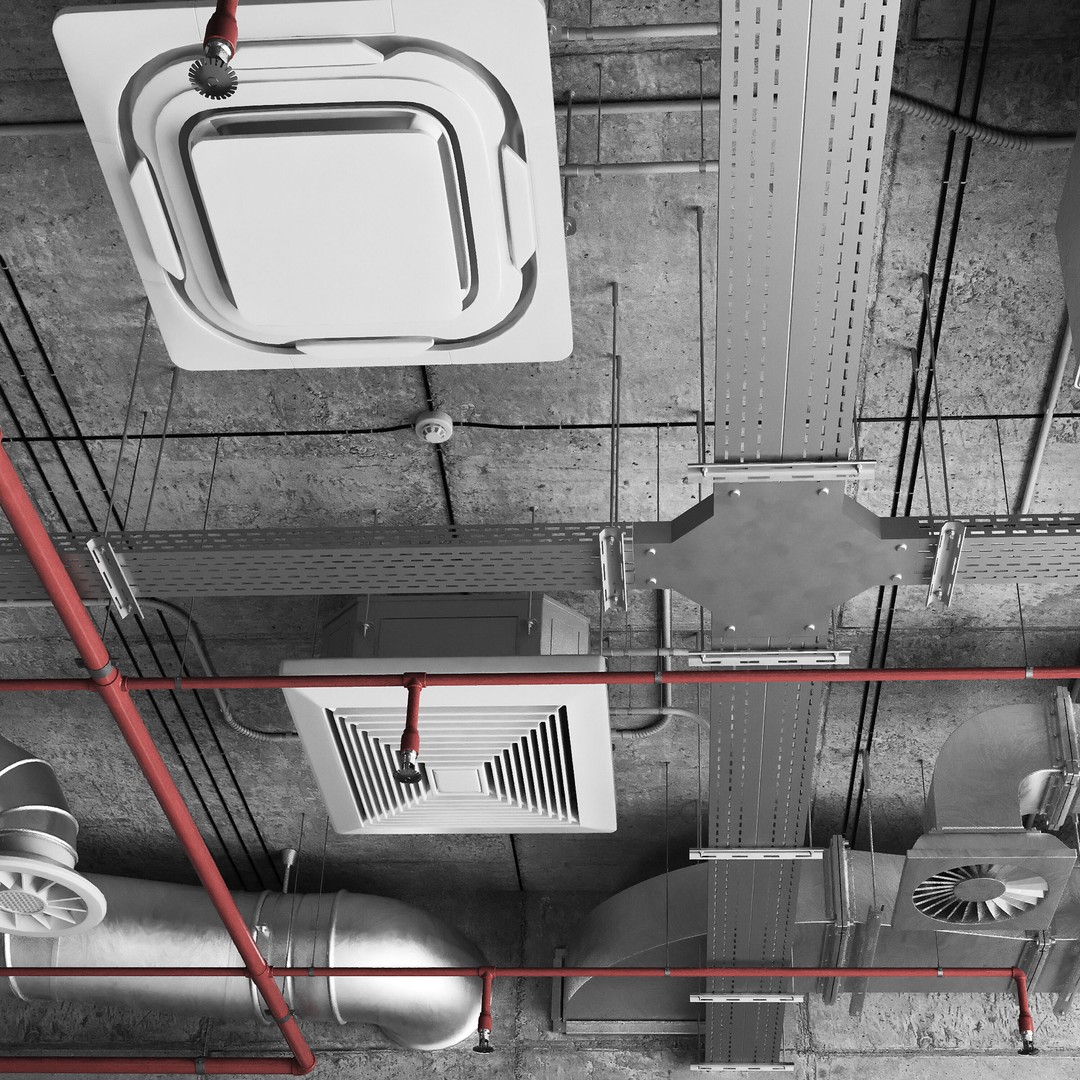 Industrial Ceiling Ventilation System 3D Model – Complete Air Duct Setup, FBX - View 4