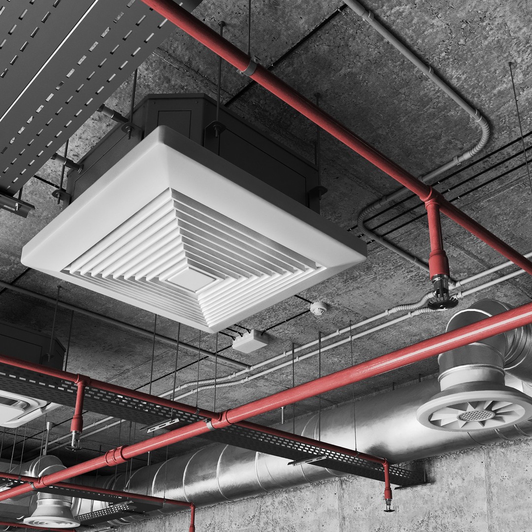 Industrial Ceiling Ventilation System 3D Model – Complete Air Duct Setup, FBX - View 5