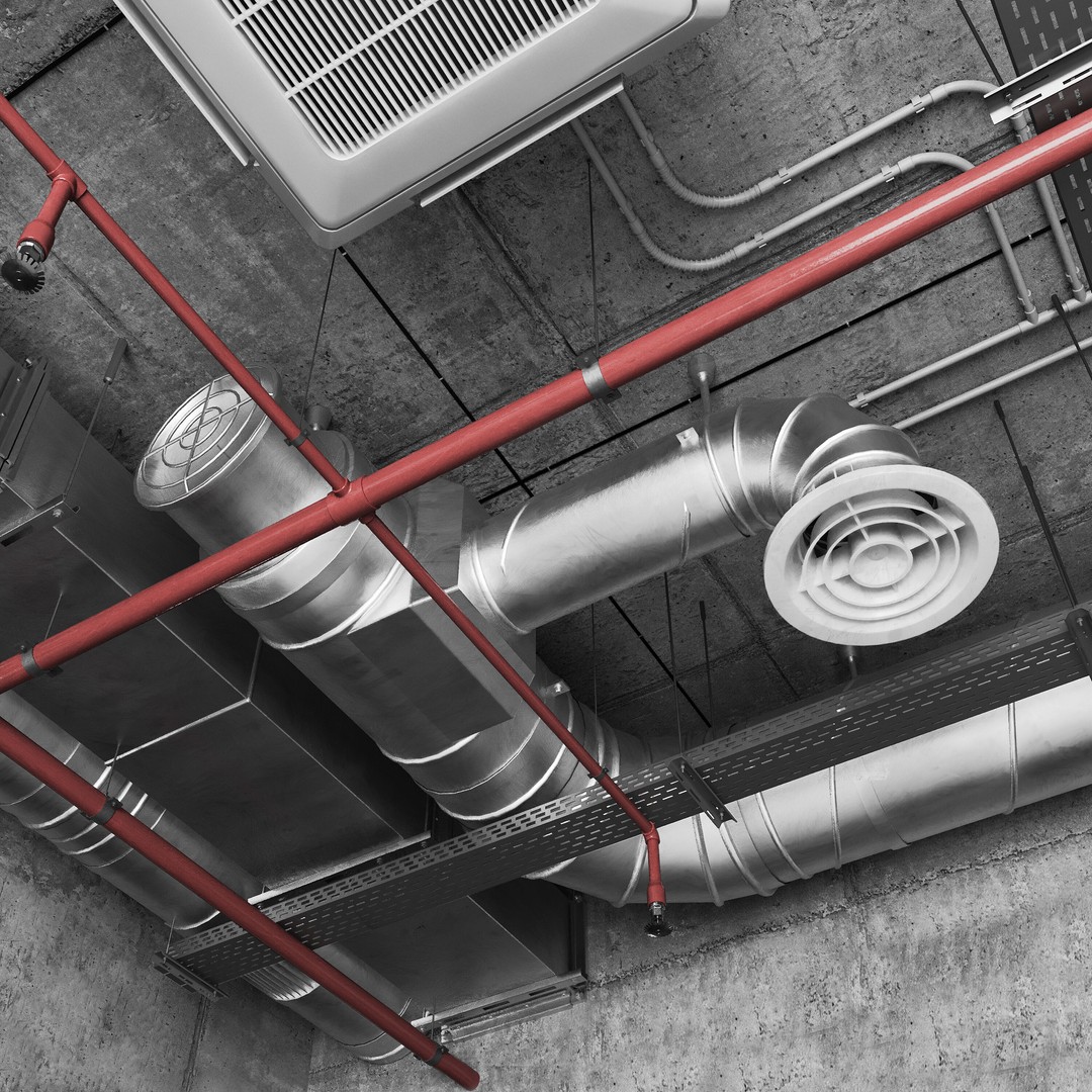 Industrial Ceiling Ventilation System 3D Model – Complete Air Duct Setup, FBX - View 6