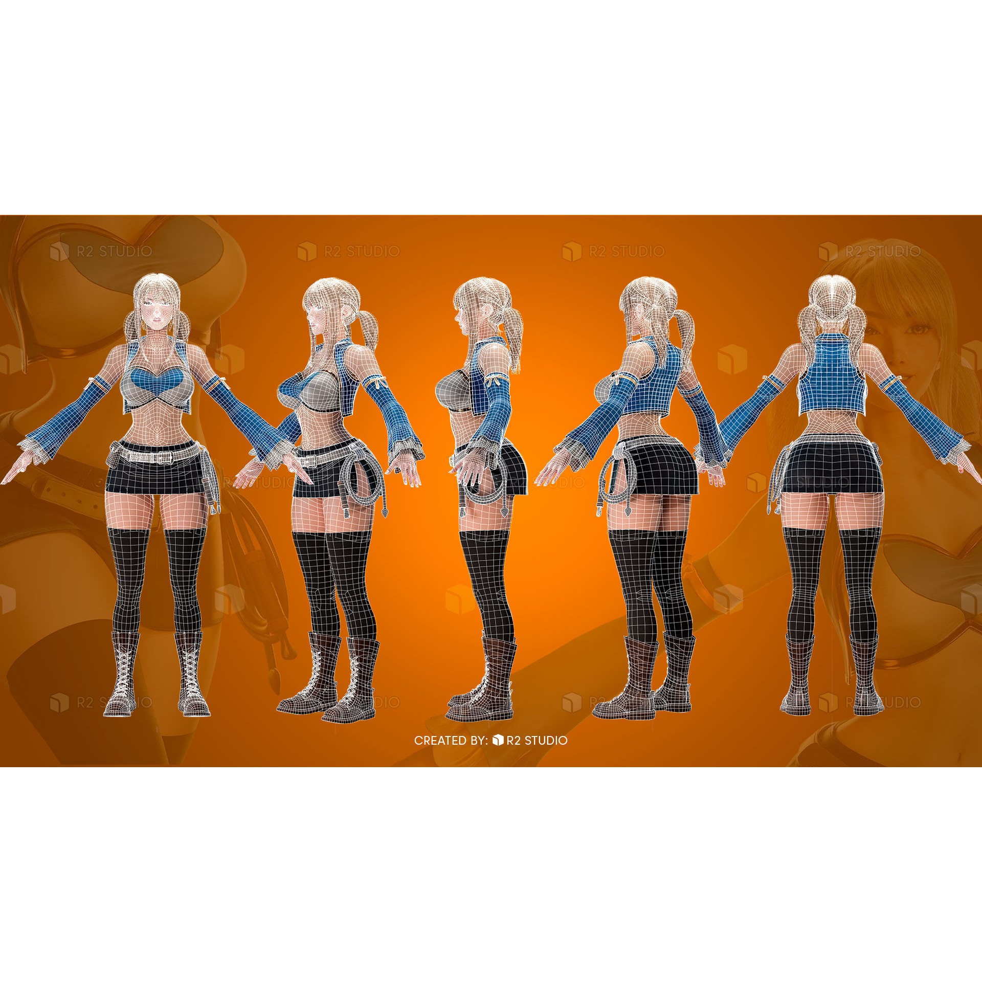 Lucy Heartfilia - Low-Poly Game-Ready 3D Model - View 10