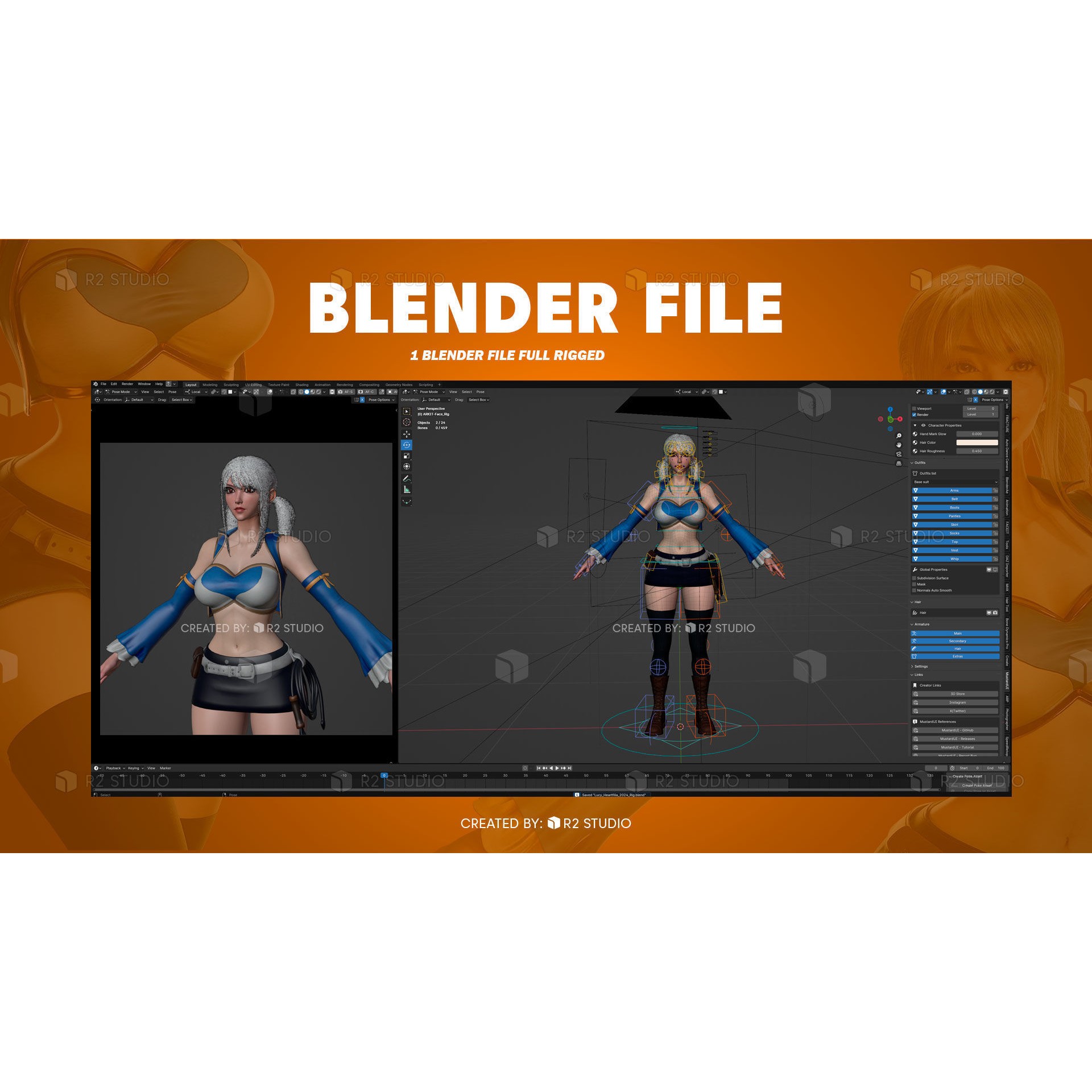 Lucy Heartfilia - Low-Poly Game-Ready 3D Model - View 11