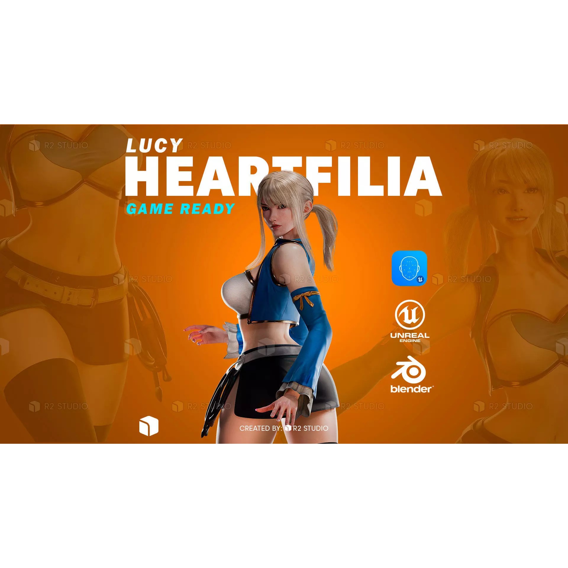 Lucy Heartfilia - Low-Poly Game-Ready 3D Model - View 2