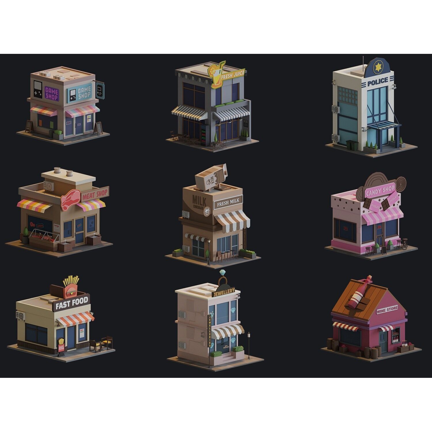 Ultimate City Builder Pack - Low-Poly Game-Ready 3D Model - View 4