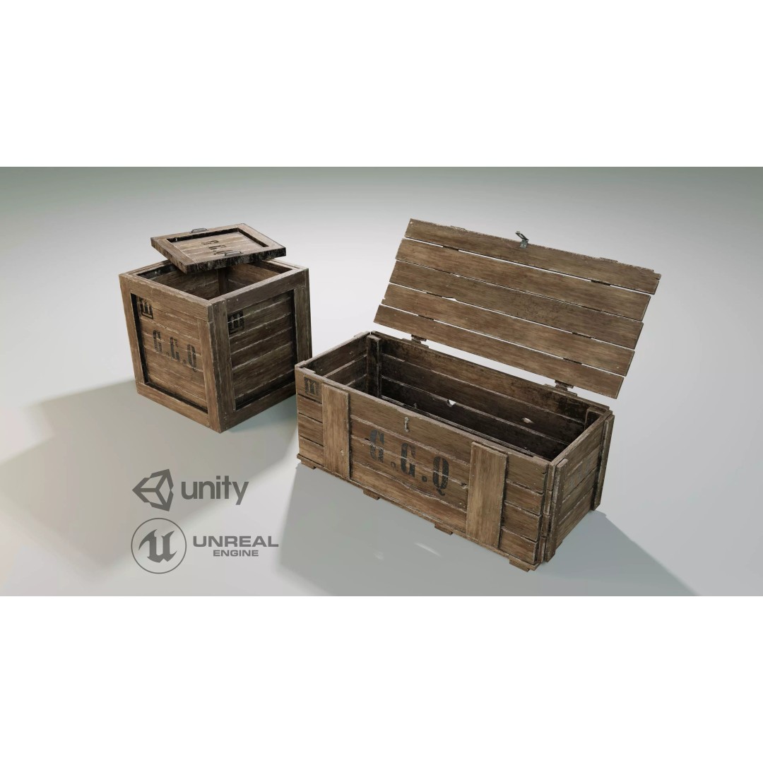Wooden Boxes 3D Model – Low Poly PBR Asset, Blender, FBX, OBJ - View 2