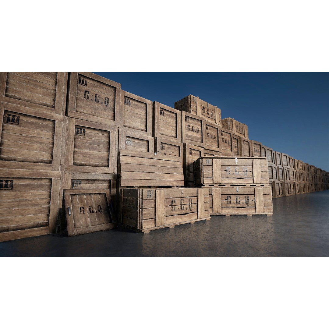 Wooden Boxes 3D Model – Low Poly PBR Asset, Blender, FBX, OBJ - View 3