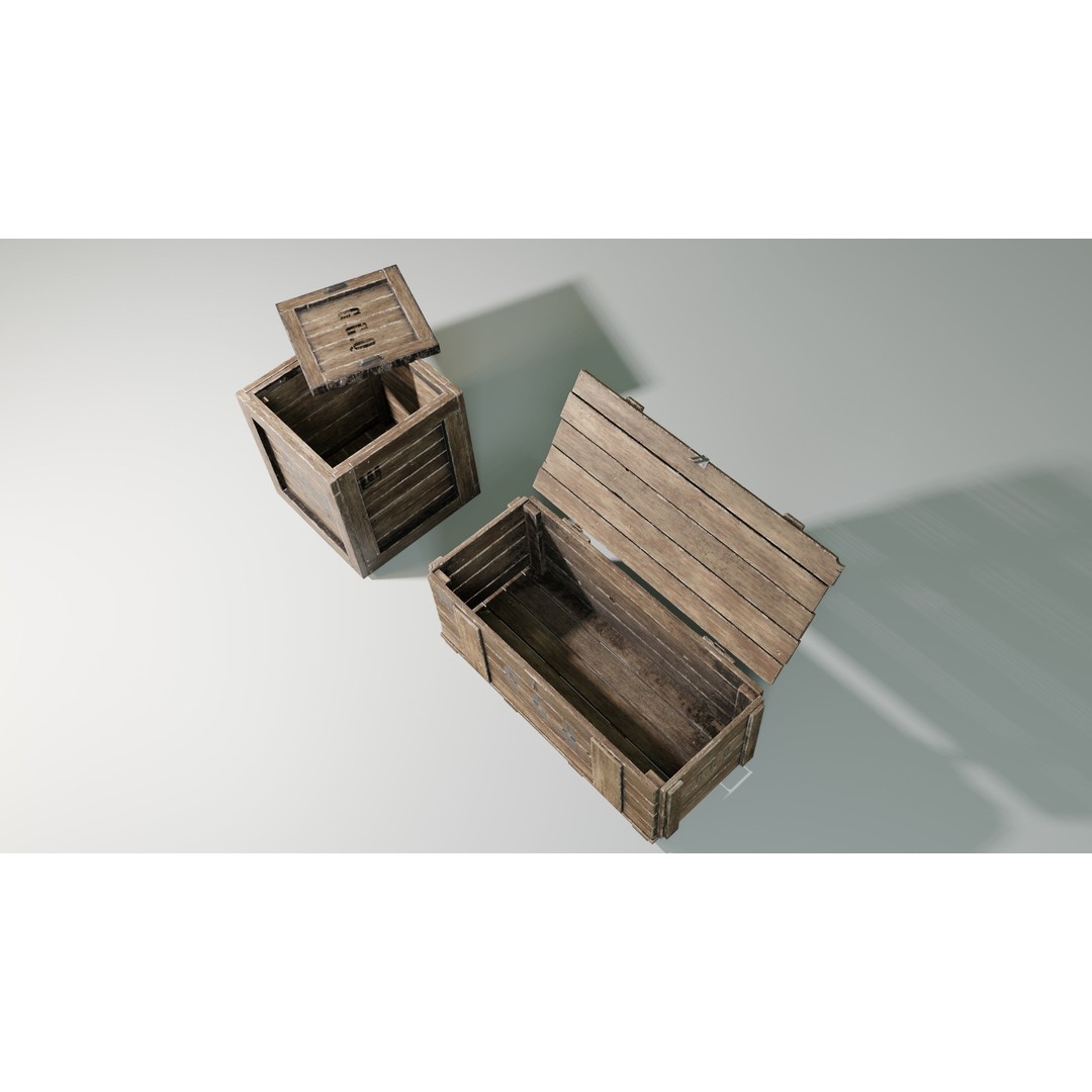 Wooden Boxes 3D Model – Low Poly PBR Asset, Blender, FBX, OBJ - View 9