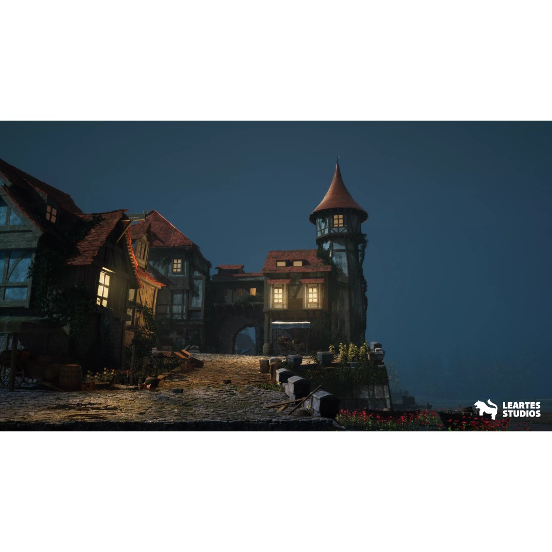 Medieval Lakeside Town 3D Model – Low Poly Game Asset, PBR, FBX - View 11