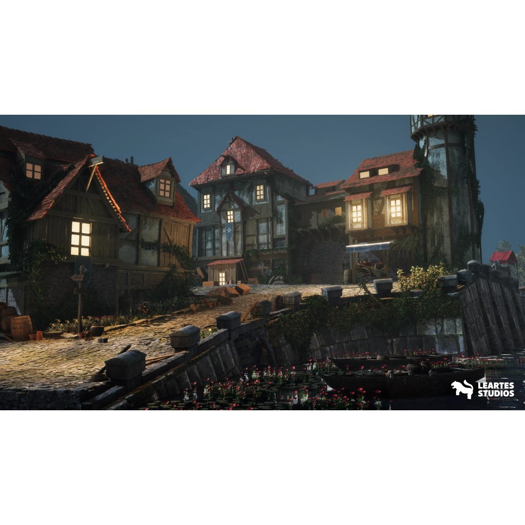 Medieval Lakeside Town 3D Model – Low Poly Game Asset, PBR, FBX - View 12