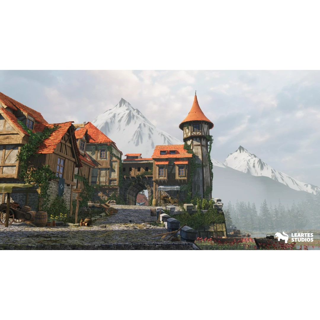 Medieval Lakeside Town 3D Model – Low Poly Game Asset, PBR, FBX - View 2