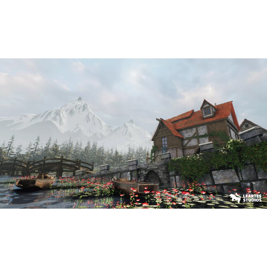 Medieval Lakeside Town 3D Model – Low Poly Game Asset, PBR, FBX - View 4