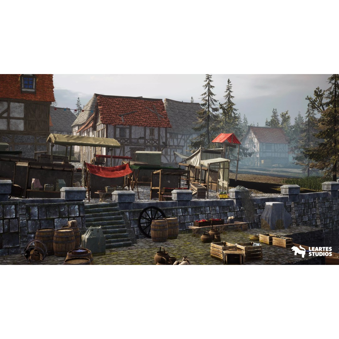 Medieval Lakeside Town 3D Model – Low Poly Game Asset, PBR, FBX - View 9