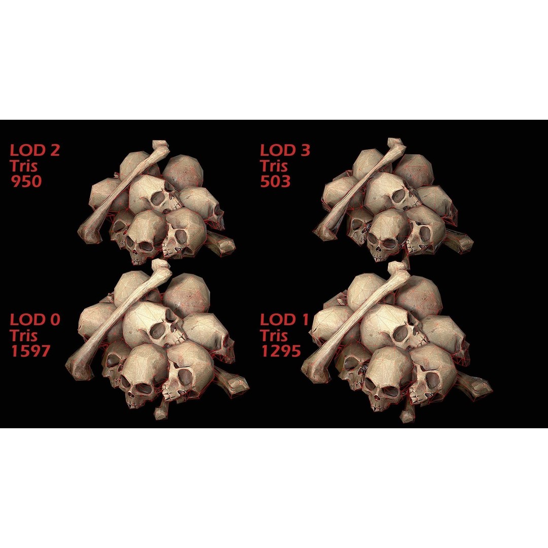 Pile of Bones and Skulls 3D Model – Low Poly Game Ready Asset, FBX - View 17