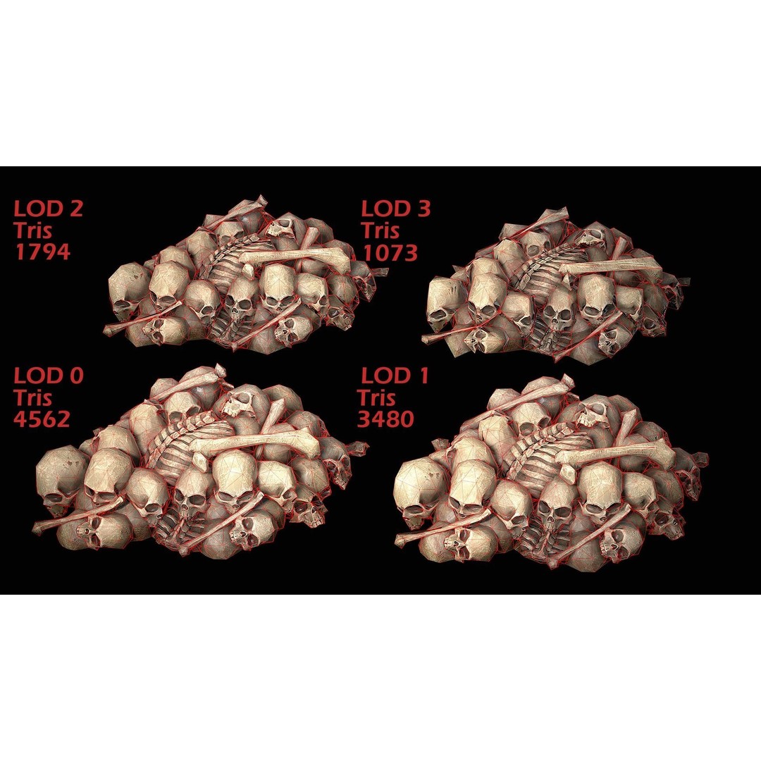 Pile of Bones and Skulls 3D Model – Low Poly Game Ready Asset, FBX - View 18
