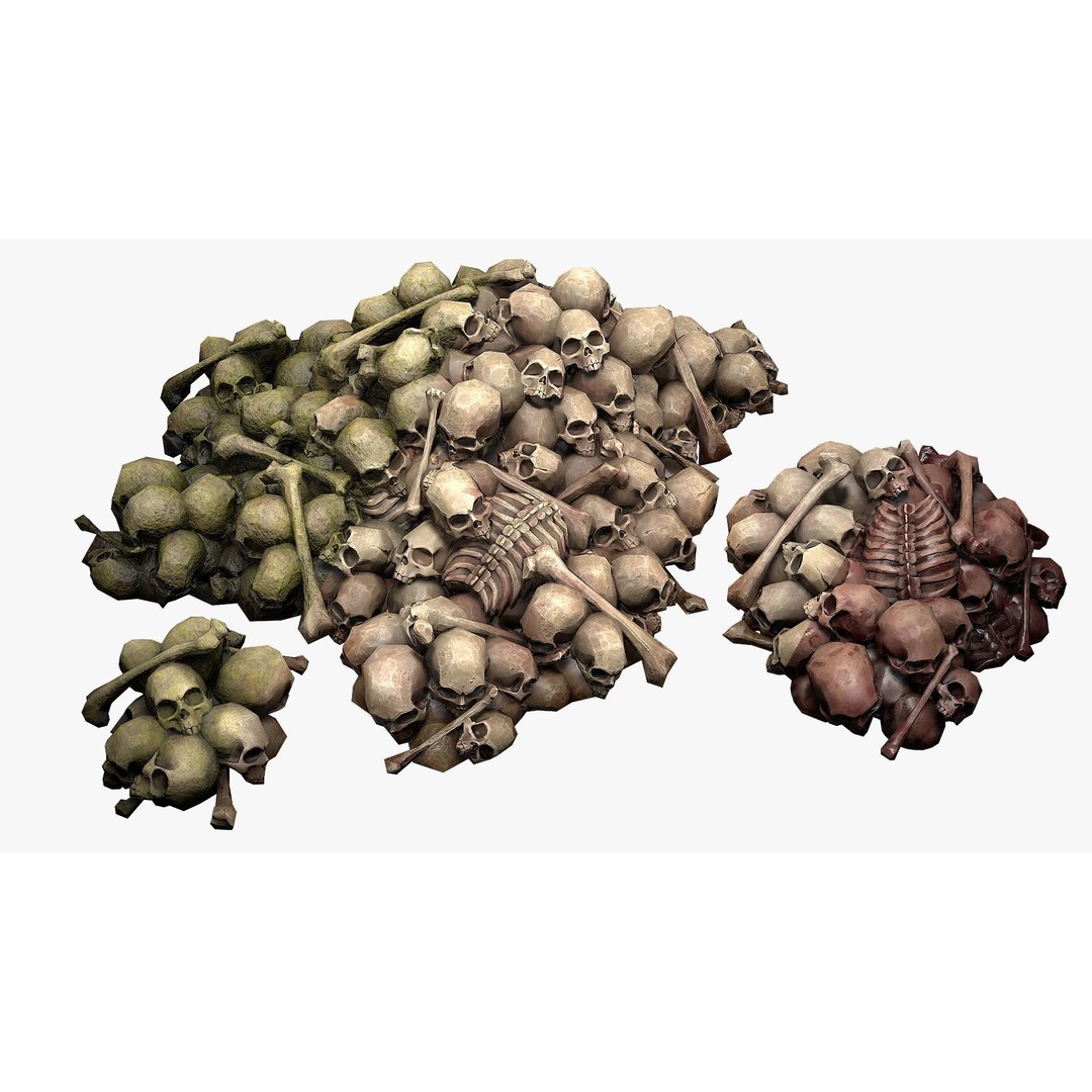 Pile of Bones and Skulls 3D Model – Low Poly Game Ready Asset, FBX - View 3