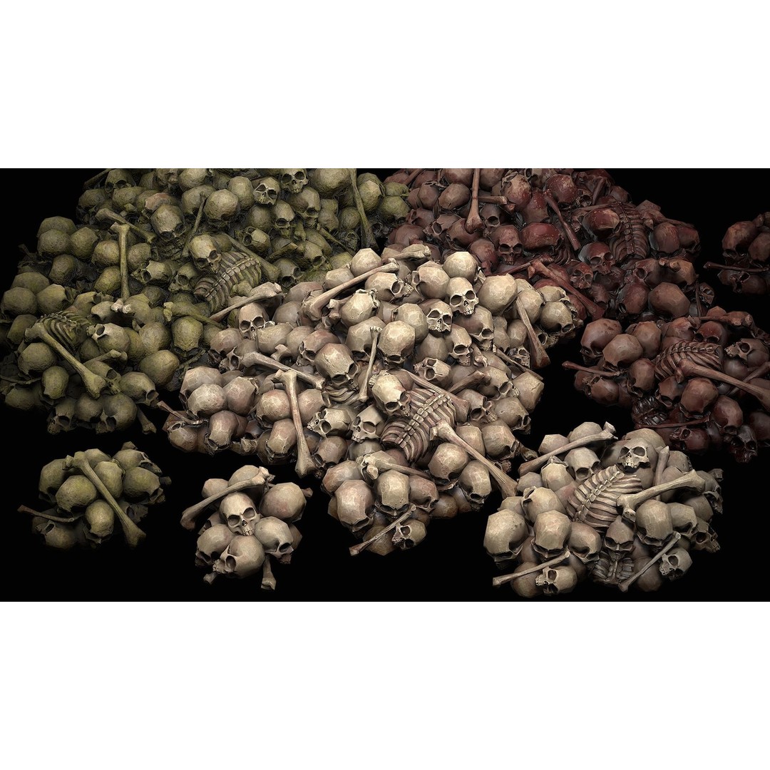 Pile of Bones and Skulls 3D Model – Low Poly Game Ready Asset, FBX - View 4