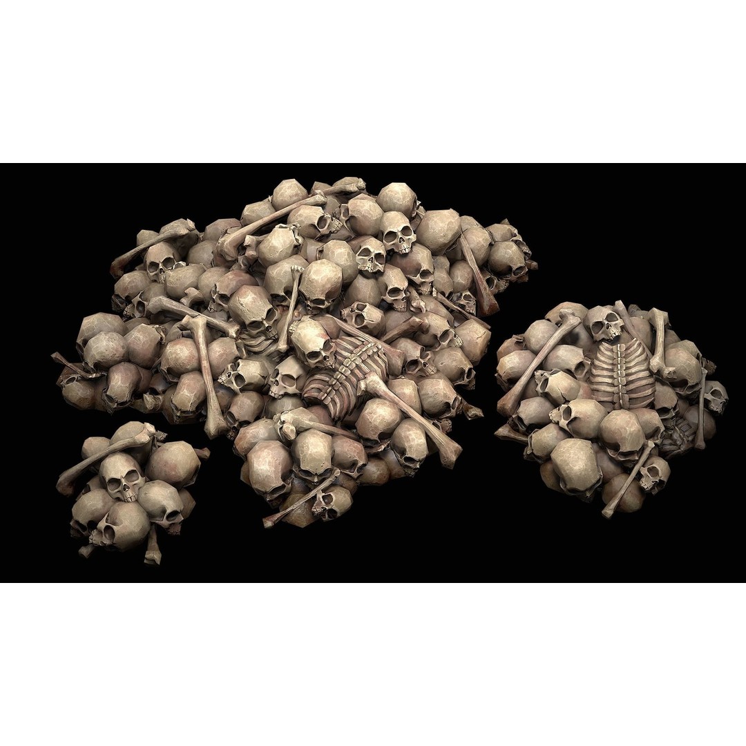 Pile of Bones and Skulls 3D Model – Low Poly Game Ready Asset, FBX - View 5