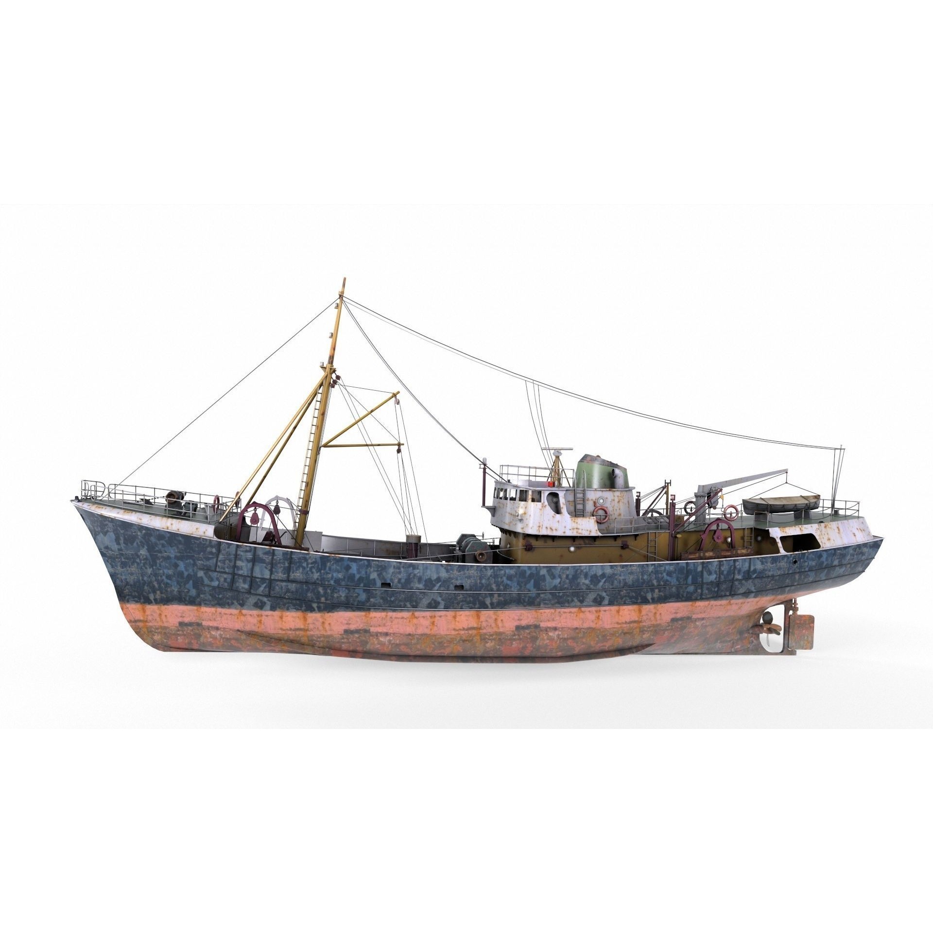 North Sea Diesel Trawler - Low-Poly Game-Ready 3D Model - View 3