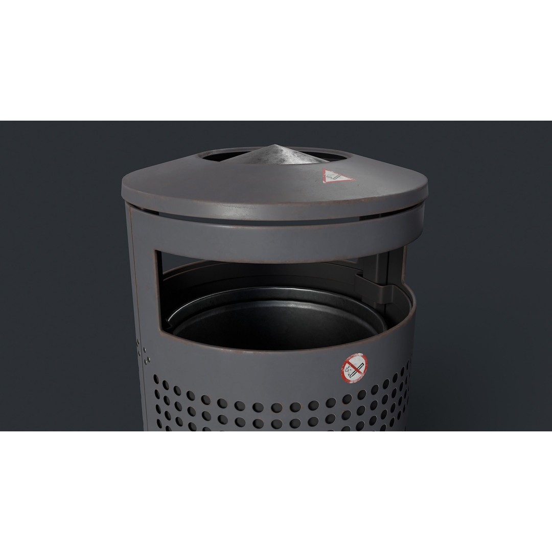Street Trash Can 3D Model – Low Poly Game Ready PBR Asset, FBX - View 11