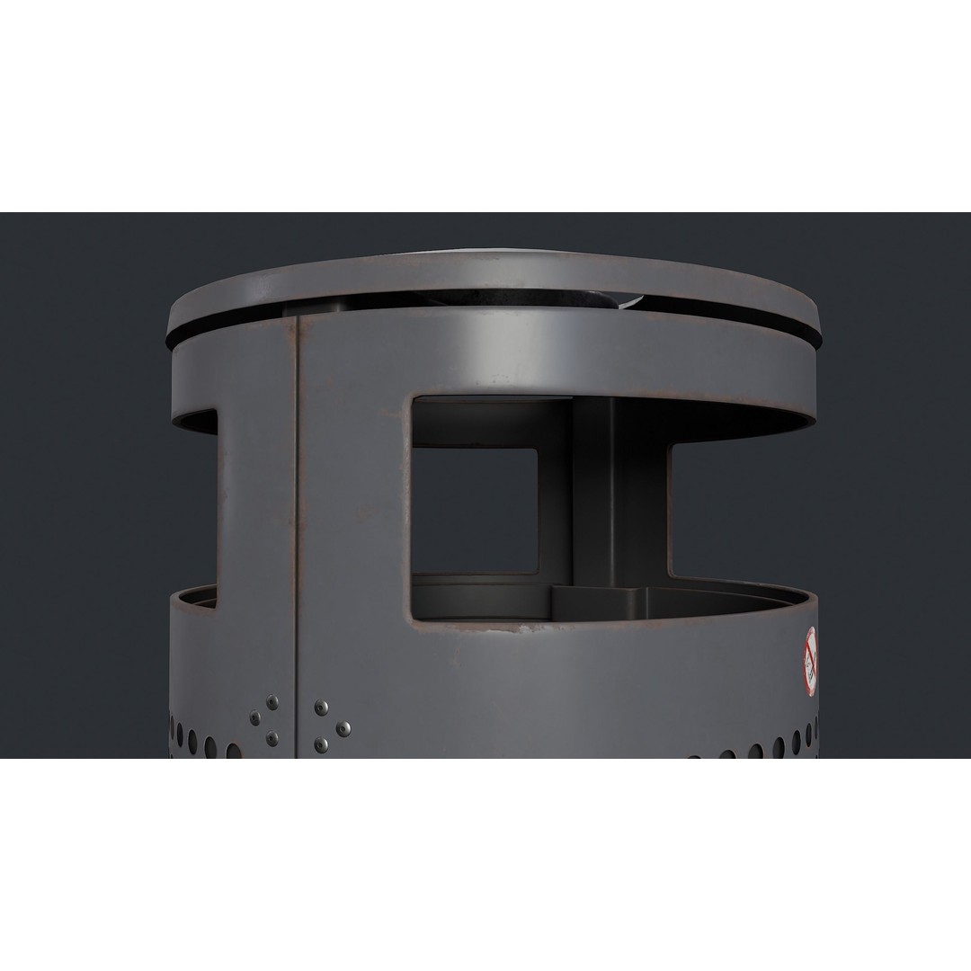 Street Trash Can 3D Model – Low Poly Game Ready PBR Asset, FBX - View 13