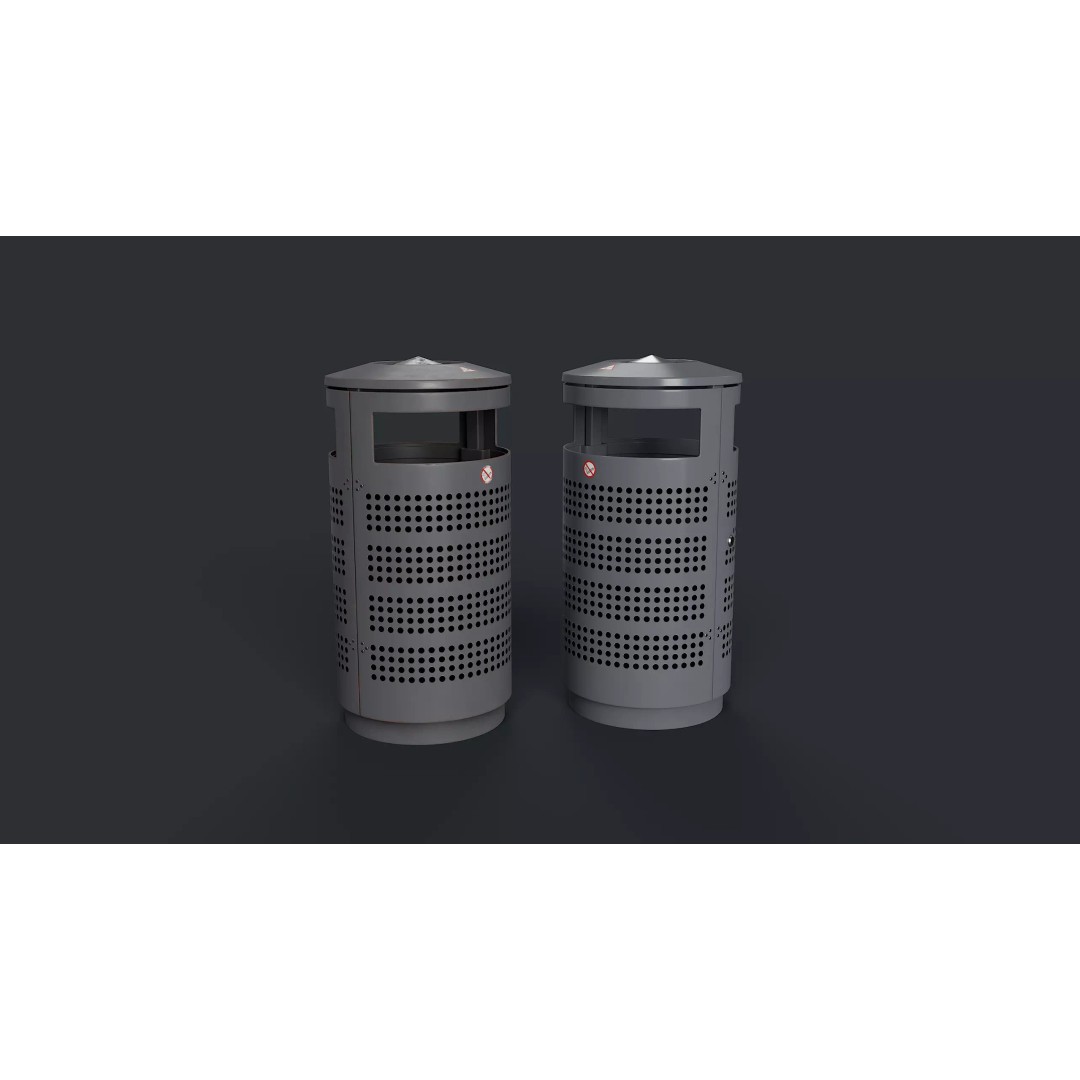Street Trash Can 3D Model – Low Poly Game Ready PBR Asset, FBX - View 2