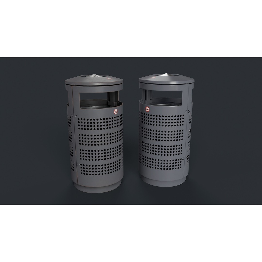 Street Trash Can 3D Model – Low Poly Game Ready PBR Asset, FBX - View 3