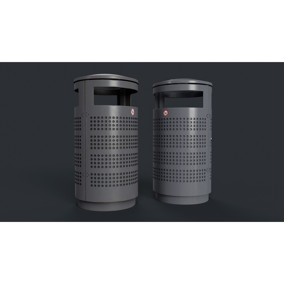 Street Trash Can 3D Model – Low Poly Game Ready PBR Asset, FBX - View 4