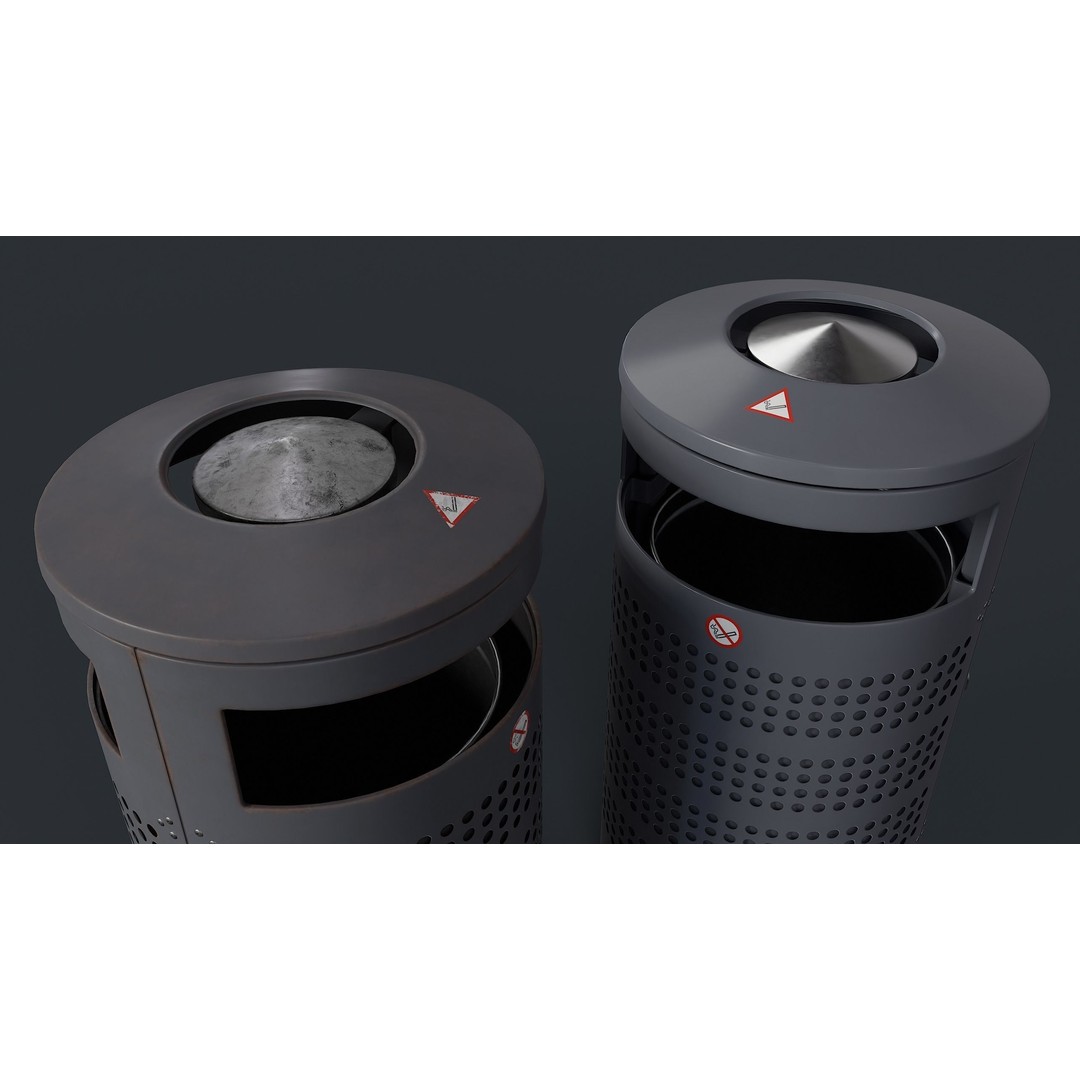 Street Trash Can 3D Model – Low Poly Game Ready PBR Asset, FBX - View 8