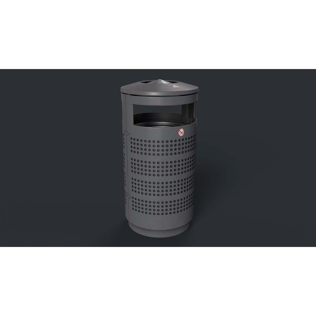 Street Trash Can 3D Model – Low Poly Game Ready PBR Asset, FBX - View 9