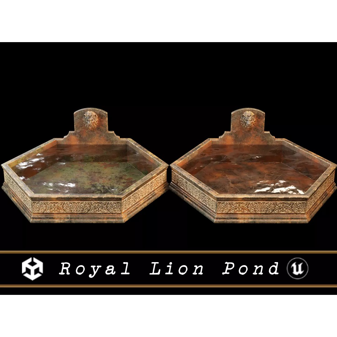 Royal Lion Pond 3D Model – Low Poly Architectural Decoration, FBX, OBJ - View 2
